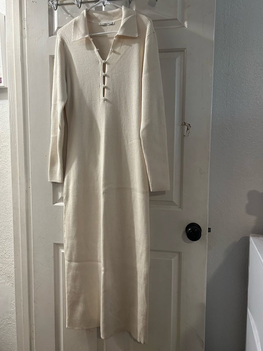 Abercrombie & Fitch Cream Ribbed Polo Maxi Dress